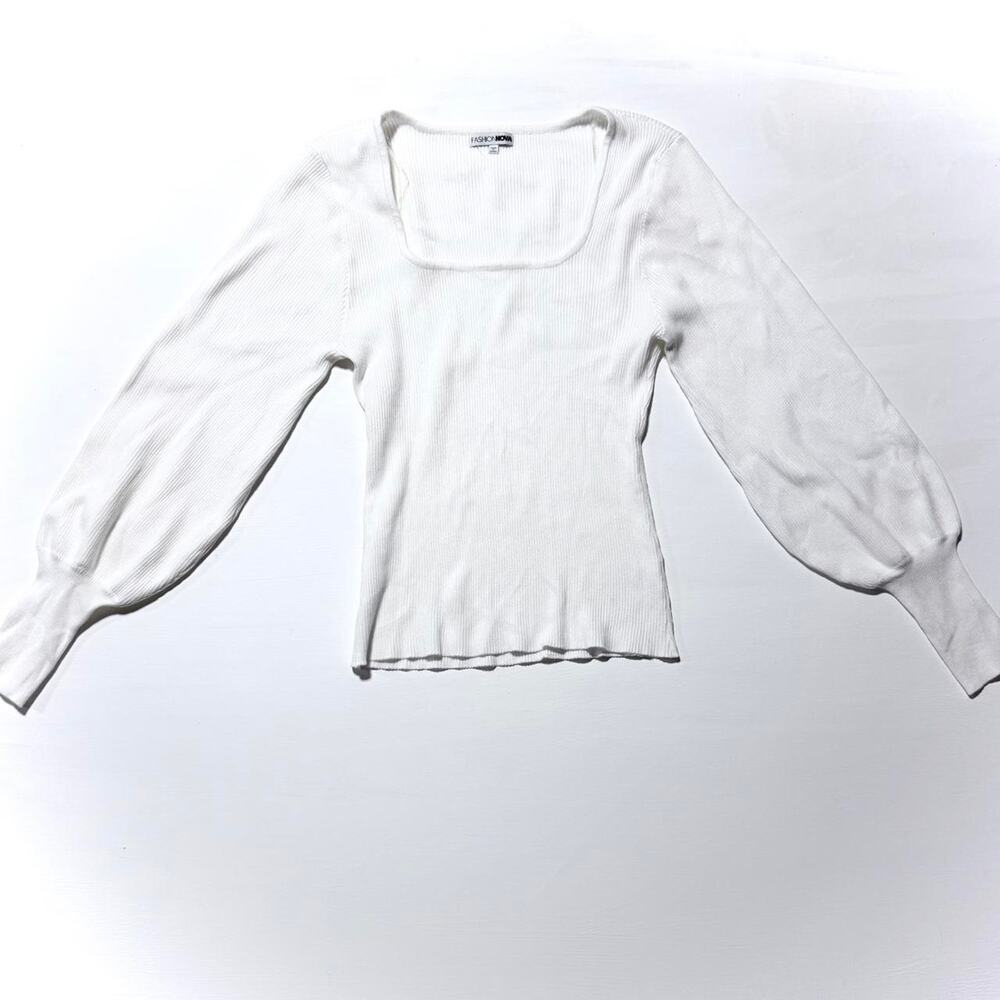 Fashion Nova white long sleeve balloon sleeve top 2XL